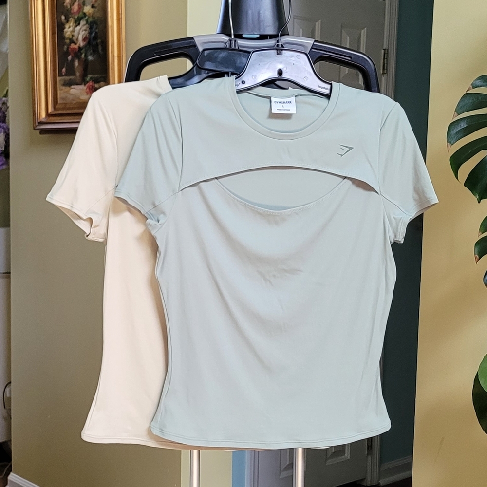 Gymshark Women's Cutout Short Sleeve Top - Light Sage and Cream